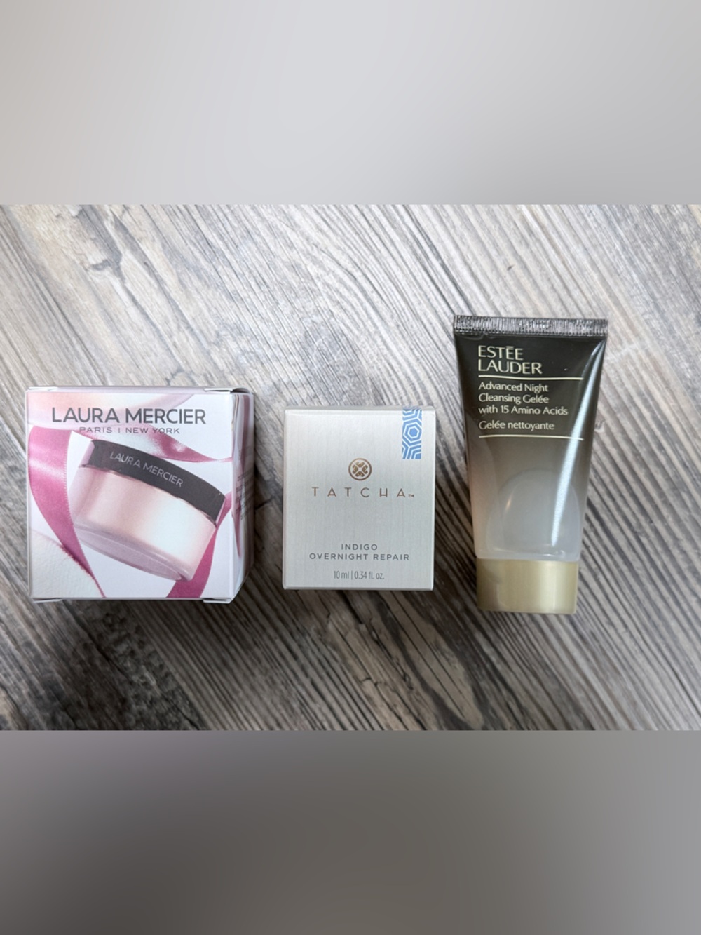 Minis: Tatcha Indigo, Laura Mercier Setting Powder, Estée Lauder Cleansing Gel